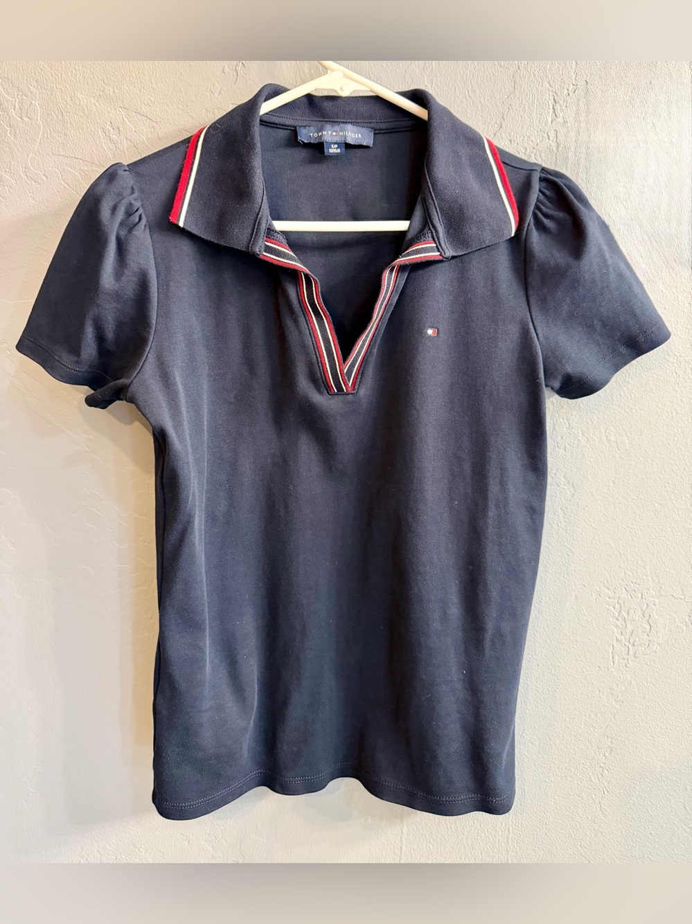 Tommy Hilfiger Navy Short-Sleeve Polo with Red-Trim Collar
